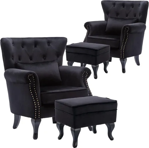 Vista 25 de chairus Silla de Acento Moderna de Mediados de Siglo con Otomana, Cómoda Silla Individual de Sofá de Lino con Botones Capitoné Sillón Orejero