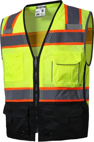 Vista 5 de SKSAFETY Chaleco de seguridad de nivel profesional de 12 bolsillos, chaleco de alta visibilidad Clase 2, ANSI/ISEA