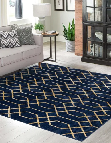 Vista 63 de Marilyn Monroe Glam Collection - Alfombra de área con diseño enrejado (2 x 3 pies, rectangular, azul marino y dorado)
