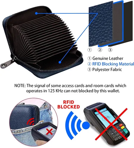 Vista 3 de Linno RFID 20 ranuras para tarjetas de crédito titular de la tarjeta de crédito de cuero genuino pequeño caso para mujeres u hombres cartera