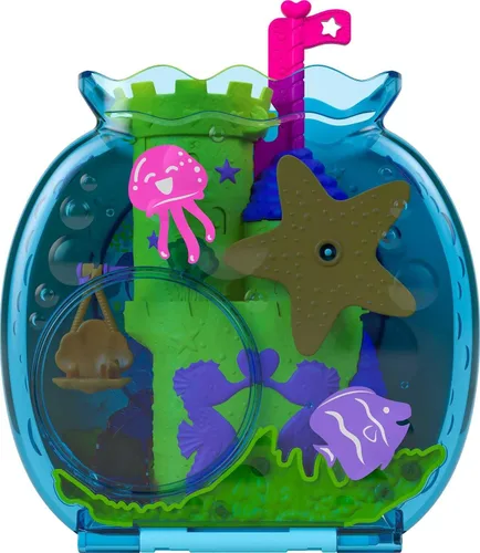 Vista 4 de Polly Pocket Acuario de burbujas con tema submarino, 2 características de fabricación de burbujas, piscina, micro polly y muñeca de sirena, solución
