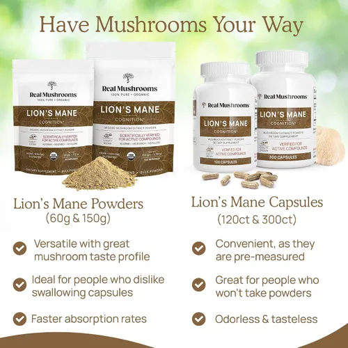 Vista 9 de Real Mushrooms RealClarity (60 unidades) y melena de león (120 unidades) paquete de cápsulas – Suplemento de hongos para la salud cerebral, claridad