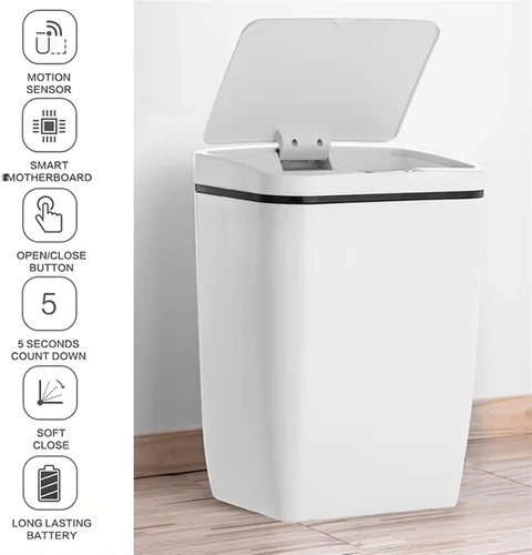 Vista 8 de BONAD Basurero de cocina de 12 litros de inducción para dormitorio, sala de estar, baño con tapa, papelera para el hogar, papelera automática