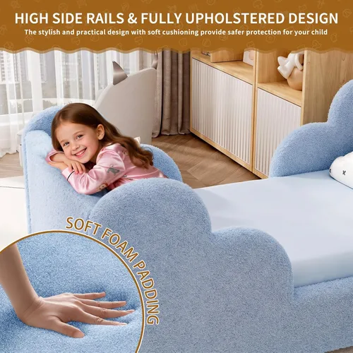 Vista 4 de Cama Montessori tapizada con rieles extraíbles Azul bebé