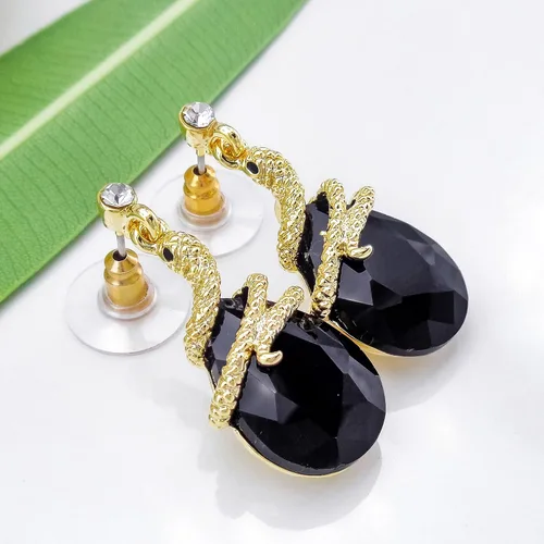 Vista 55 de Navachi Pendientes colgantes de gota de serpiente con forma de pera multicolor de cristal chapado en oro de 18 quilates