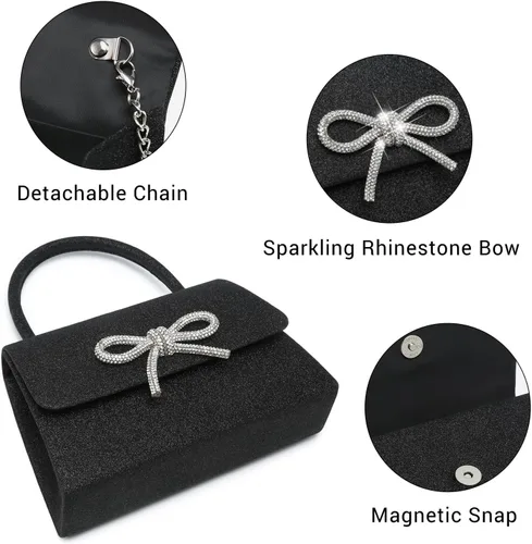 Vista 55 de Dasein Bolso de noche para mujer, embragues de fiesta, bolsos de boda, cóctel, baile de graduación, bolsos con purpurina esmerilada