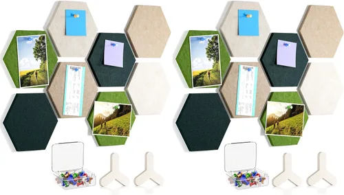 Vista 9 de MaxGear 8 Piezas Azulejos de Tablero de Corcho de Fieltro Hexagonales, Verde Autoadhesivos DIY Tablón de Anuncios Tablero de Pines para Oficina
