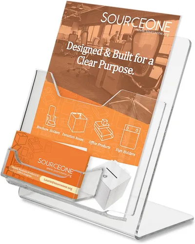 Vista 2 de Source One Deluxe - Pantalla de tarjeta de felicitación de acrílico transparente con tarjetero de regalo, 5 pulgadas de ancho