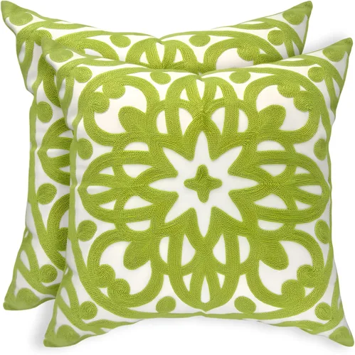 Vista 57 de Alysheer Funda de almohada decorativa bordada de 18 x 18 pulgadas, acogedora y fresca funda de cojín bohemia con diseño de mandala chic de punto