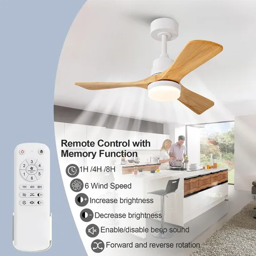 Vista 5 de Ventiladores de techo de 36 pulgadas para exteriores con luces y control remoto, ventiladores de techo de madera para exteriores regulables de 3