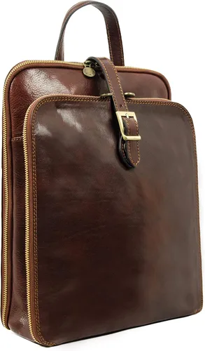 Vista 4 de Mochila de cuero convertible a bolso de hombro hecha a mano para portátiles de hasta 12 pulgadas mochila de día Resistencia al tiempo Marrón oscuro