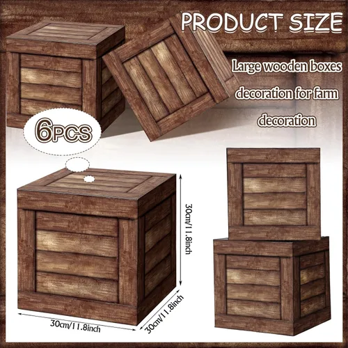 Vista 2 de Gilprop - 6 cajas de madera rústicas para decoración de fiesta de vaqueros, estilo vaquero Farmhouse Theme Photo Booth Props, Stackable Fake Wood