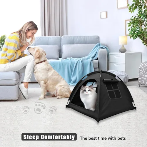 Vista 2 de Tienda de campaña para mascotas de diseño abierto, acogedora cama de monitoreo para gatos y cachorros, paredes de malla transpirable para seguridad