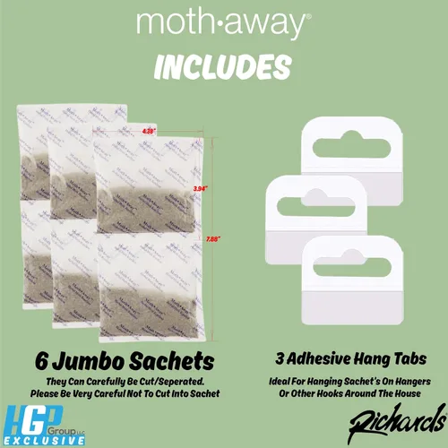 Vista 6 de Richards Homewares Moth Away - Repelente natural no tóxico a base de hierbas, 6 sobres jumbo