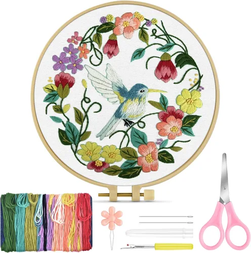 Vista 20 de TINDTOP Kit de Bordado para Principiantes Adultos, Kit de Bordado de Pájaros para Principiantes, Incluye Tela de Bordado Aros Hilos para Amantes