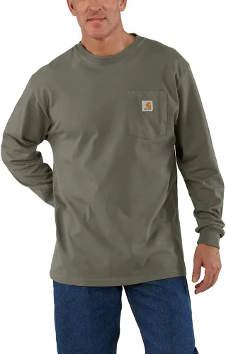 Vista 3 de Carhartt Camiseta de trabajo de manga larga con bolsillo para hombre Negro