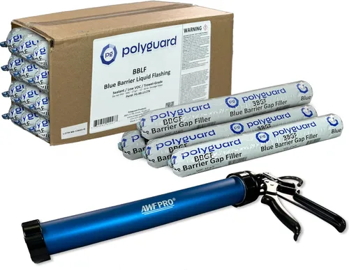 Vista 12 de POLYGUARD Blue Barrier Liquid Flashing Paquete de 12 tubos de salchicha de 20 onzas. Sistema de barrera de aire resistente a la intemperie alrededor