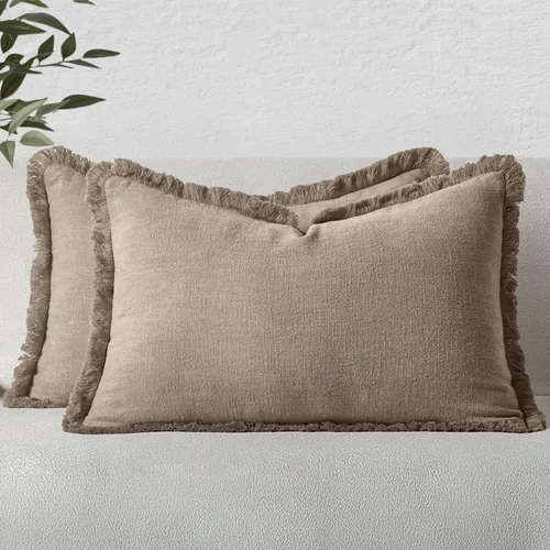 Vista 30 de MIULEE Fundas de almohada decorativas con flecos de lino bohemio beige 16 x