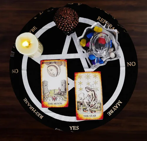 Vista 3 de Indian Consigners Paño de Altar A-Z Hechizo Pentagrama Brujería Alter Tarot Distribución Paño Superior Wiccano Cuadrado Espiritual 24 por 24 Paño