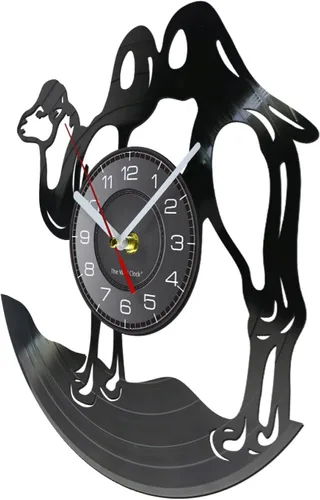 Vista 2 de Reloj de pared de 12 pulgadas, reloj de pared de camello, reloj de pared de safari africano con disco de vinilo, arte de pared, bactria, camel