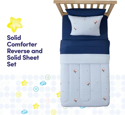 Vista 3 de Juego de edredón con diseño de baloncesto tamaño individual – Ropa de cama en una bolsa con sábanas, fundas de almohada y fundas decorativas