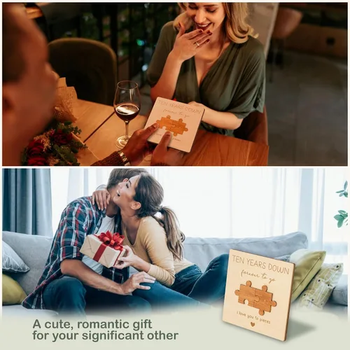 Vista 5 de WOODAMORE Tarjeta de regalo de aniversario de 10 años para él y esposo, regalos de madera para el décimo aniversario de boda, tarjetas de feliz 10