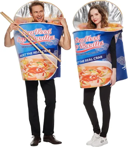Vista 5 de ReneeCho Disfraz de fideos instantáneos de mariscos y fideos para Halloween, comida rápida, disfraz divertido para adultos, hombres y mujeres