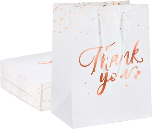 Vista 8 de COGLARING Thank You, 20 bolsas de regalo medianas de 10 x 8 x 4.8 pulgadas, bolsas de regalo de papel negro y dorado con asas para bodas, despedidas