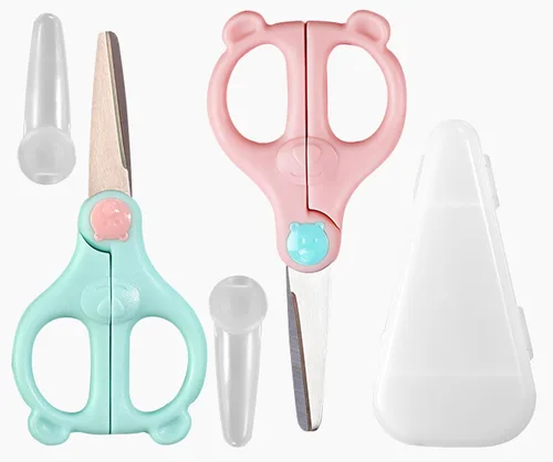 Vista 15 de Tijeras de comida para bebés, tijeras de cocina - Paquete de 2 tijeras portátiles saludables y lindas para niños con bloqueo de seguridad y estuche