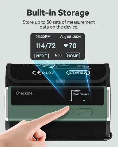 Vista 3 de Checkme Monitor de presión arterial para uso doméstico - Brazalete para la parte superior del brazo, máquina de presión arterial Bluetooth, lecturas