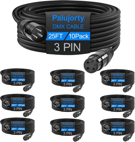 Vista 16 de Paquete de 10 cables DMX de 3 pines de 3.2 pies para luz de escenario y controlador