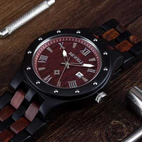 Vista 5 de Bewell Reloj de pulsera luminoso de cuarzo analógico hecho a mano para hombre