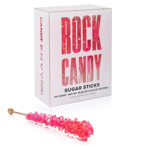 Vista 7 de Pink Rock Candy - Palitos de azúcar con sabor a cereza, 12 caramelos rosados envueltos individualmente