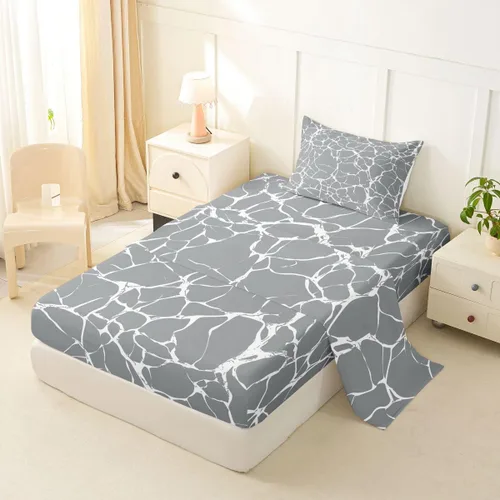 Vista 2 de Erosebridal Juego de sábanas de mármol metálico plateado, tamaño individual, color gris plateado, con purpurina, diseño de textura de mármol
