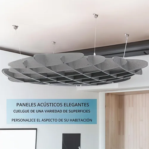 Vista 2 de VIVO Panel Acústico de Techo Tipo Waffle, Absorbedor de Sonido Colgante Hexagonal, Candelabro Moderno de Reducción de Ruido, Gris Oscuro, PP-CW01D