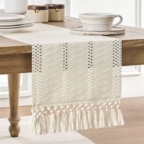 Vista 8 de ZeeMart Camino de mesa bohemio estilo macramé, 12 x 36 pulgadas, color Negro