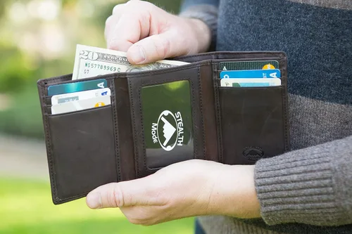 Vista 8 de Stealth Mode Trifold portafolios de piel RFID bloqueo bolso para hombres