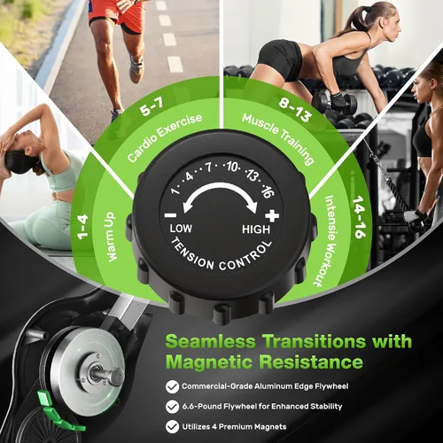 Vista 8 de Bicicleta de Ejercicio, Bicicleta Estática Plegable 5 en 1 para Personas Mayores, Resistencia Magnética Ajustable de 16 Niveles, Bicicleta