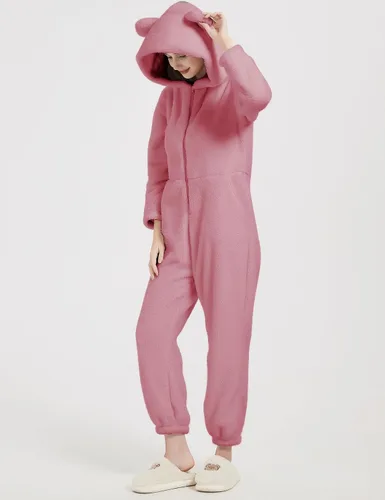 Vista 2 de Flygo Pijama de una pieza con capucha para mujer, pijama de invierno mullido