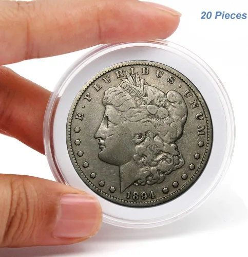 Vista 2 de 20 cápsulas de plástico transparente, caja de colección de monedas de 5 tamaños con junta ajustable para colección de monedas American Silver Eagle