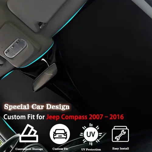 Vista 2 de Parasol para parabrisas de automóvil, ajuste personalizado para Jeep Compass 2007-2016, plegable, para ventana delantera, accesorios interiores