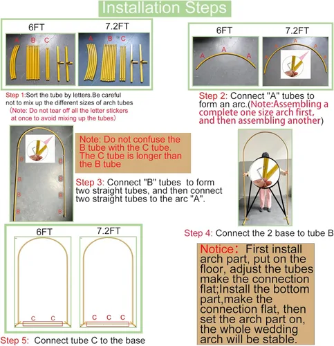 Vista 8 de Soporte de telón de fondo de arco de metal de 7.2 pies + 6 pies, juego de 2 soportes de fondo de arco dorado para fiestas, bodas, ceremonias, baby