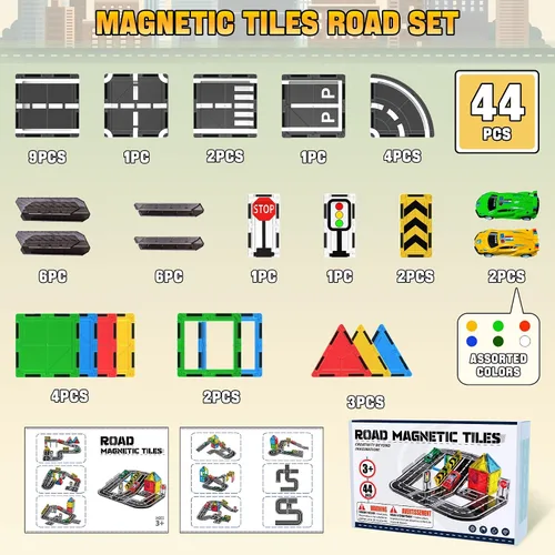 Vista 7 de Azulejos magnéticos de carretera para niños de 4 a 8 años con automóviles Multicolor