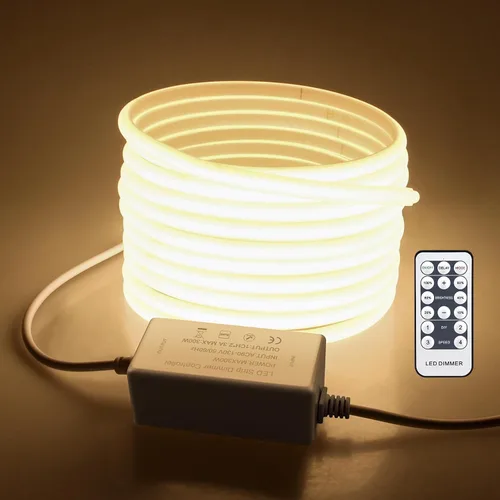 Vista 11 de Tira de luces LED COB de 5 M para dormitorio, 16.4 pies, luces LED de cuerda para exteriores, impermeable, blanco cálido, CA de 110 V ~ 120 V