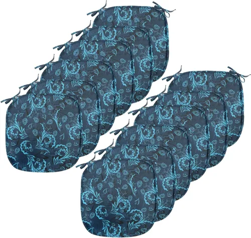 Vista 204 de Ambesonne Cojín de asiento para silla de flores, detalles florales con hojas y remolinos, estampado artístico romántico y vívido y vibrante