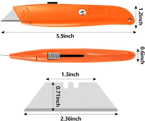 Vista 4 de DIYSELF Paquete de 2 cuchillos utilitarios, cortador retráctil, resistente (naranja)
