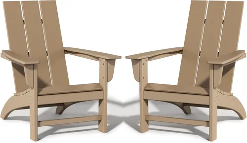 Vista 17 de Silla Adirondack de Madera Sintética Adiromoti, Sillas de Patio Resistente a Todo Clima, Aspecto de Madera, Silla Pre-Ensamblada para Fuego al Aire