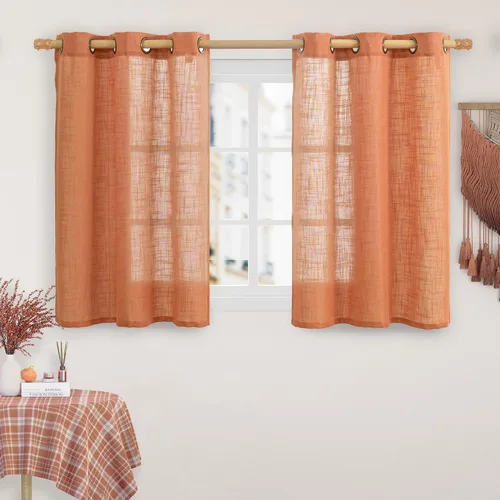 Vista 85 de LAMIT Cortinas de lino marrón caramelo para sala de estar, 84 pulgadas, de lino sintético, texturizado, filtrante de luz, paneles de privacidad