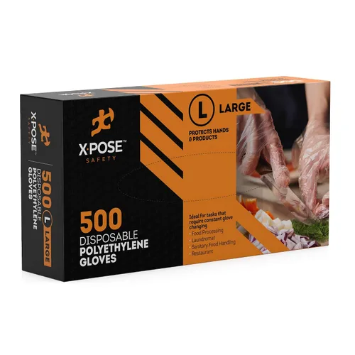 Vista 8 de Xpose Safety Guantes desechables de polietileno transparentes, 500 grandes, paquete de 10 unidades, sin látex, preparación de la cocina (1, mediano)