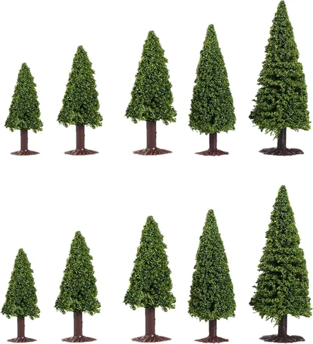 Vista 7 de 10 piezas de paisaje verde modelo de paisaje cedro tren paisaje paisaje pino miniatura diorama árboles modelo mixto para la arquitectura
